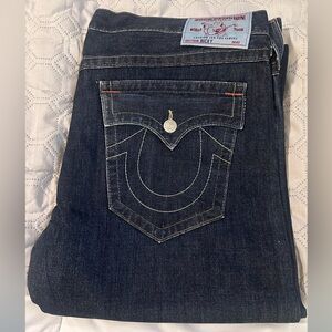 True Religion Ricky Dark Indigo Denim Jeans with Contrast Stitching